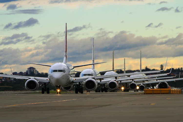 planes lined up on runway